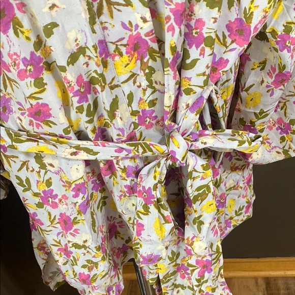 Mystree pink & green Floral Kimono Robe with Belt size m/L - Picture 4 of 10